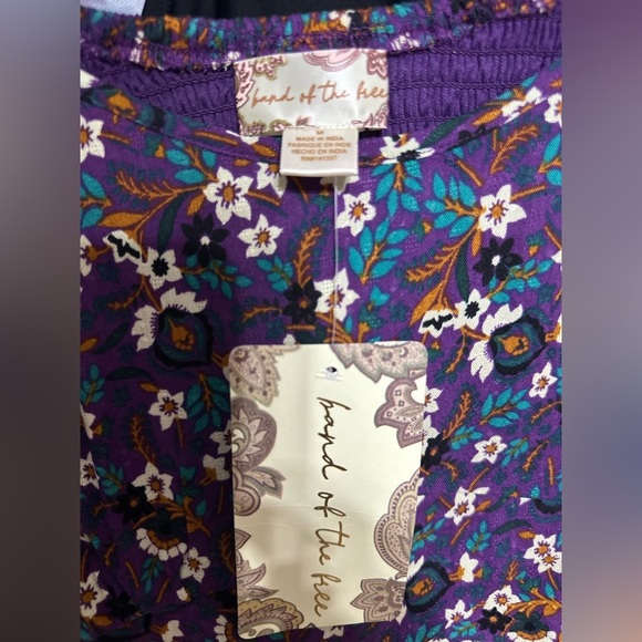 Band of the Free Dress M Purple Floral Puff Sleeve Mini Boho Cottagecore - Picture 7 of 10
